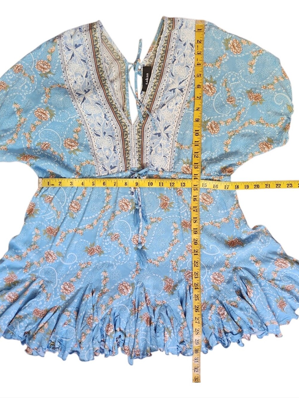 AAKAA Boho Kimomo Sleeve Kaftan Mini Dress - Size S - Picture 12 of 15